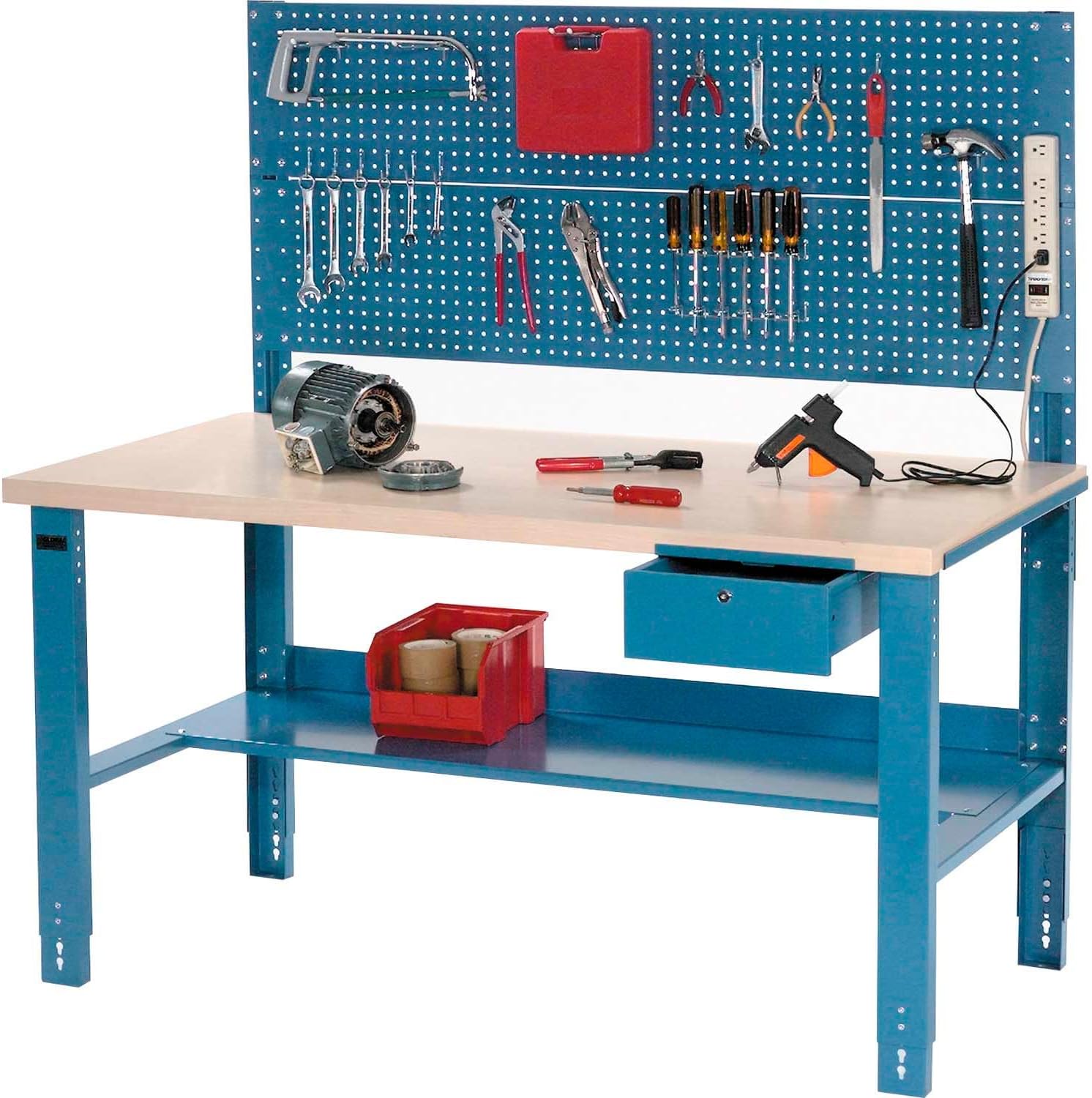Global Industrial Complete Industrial Workbench, Plastic Laminate Square Edge, 60"W x 30"D, Blue