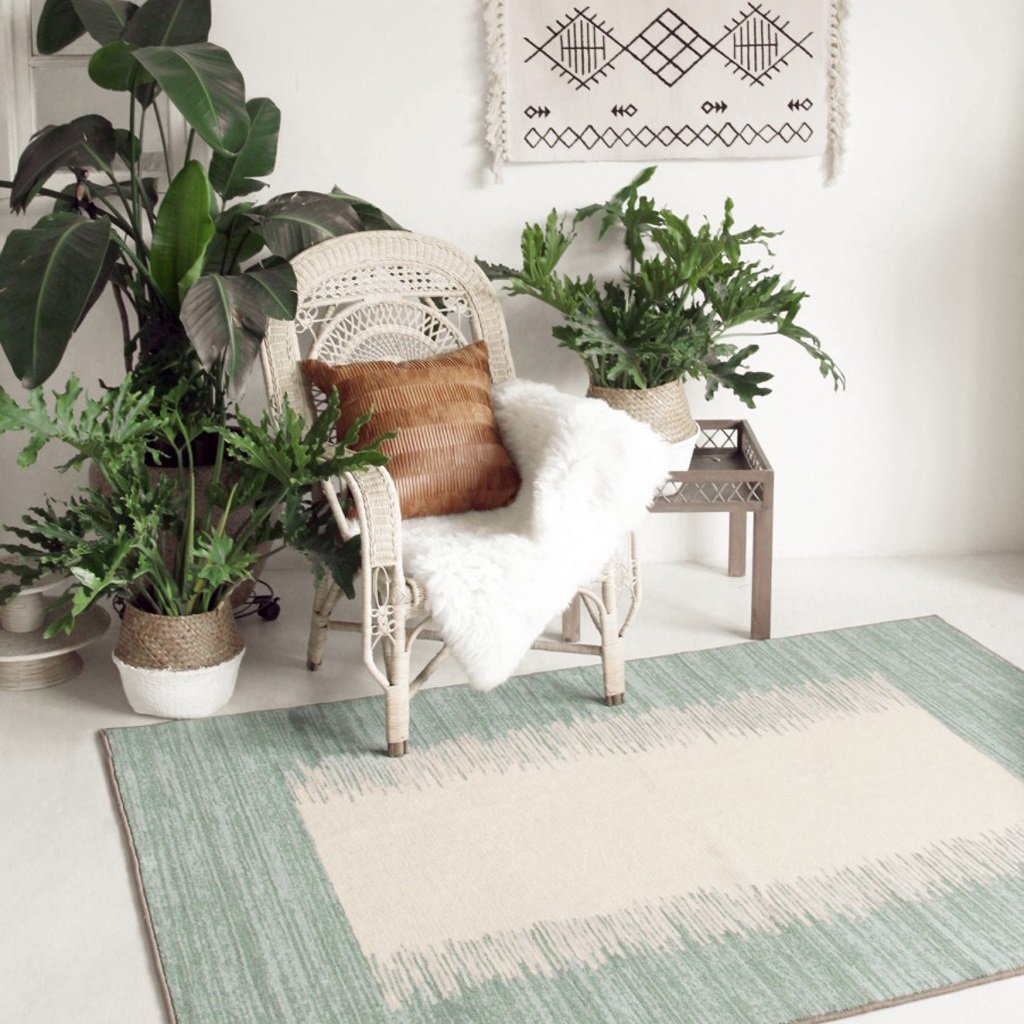 Tapis moderne vert clair en polyester doux pour salon et chambre