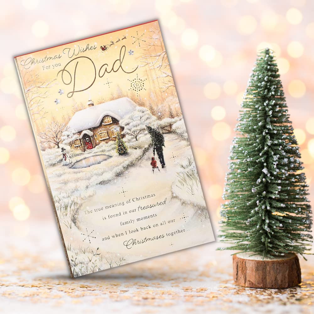 Clintons: Dad Snowy Cottage Scene Christmas Card, Multi-Colour, 155 x 235 (1181308) - Image 3