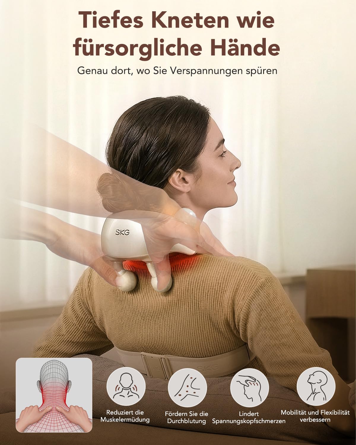 SKG Massaggiatore per collo con calore, massaggiatore Shiatsu, Comfier 6D bianco, regalo per uomini e donne, H7 Ultra
