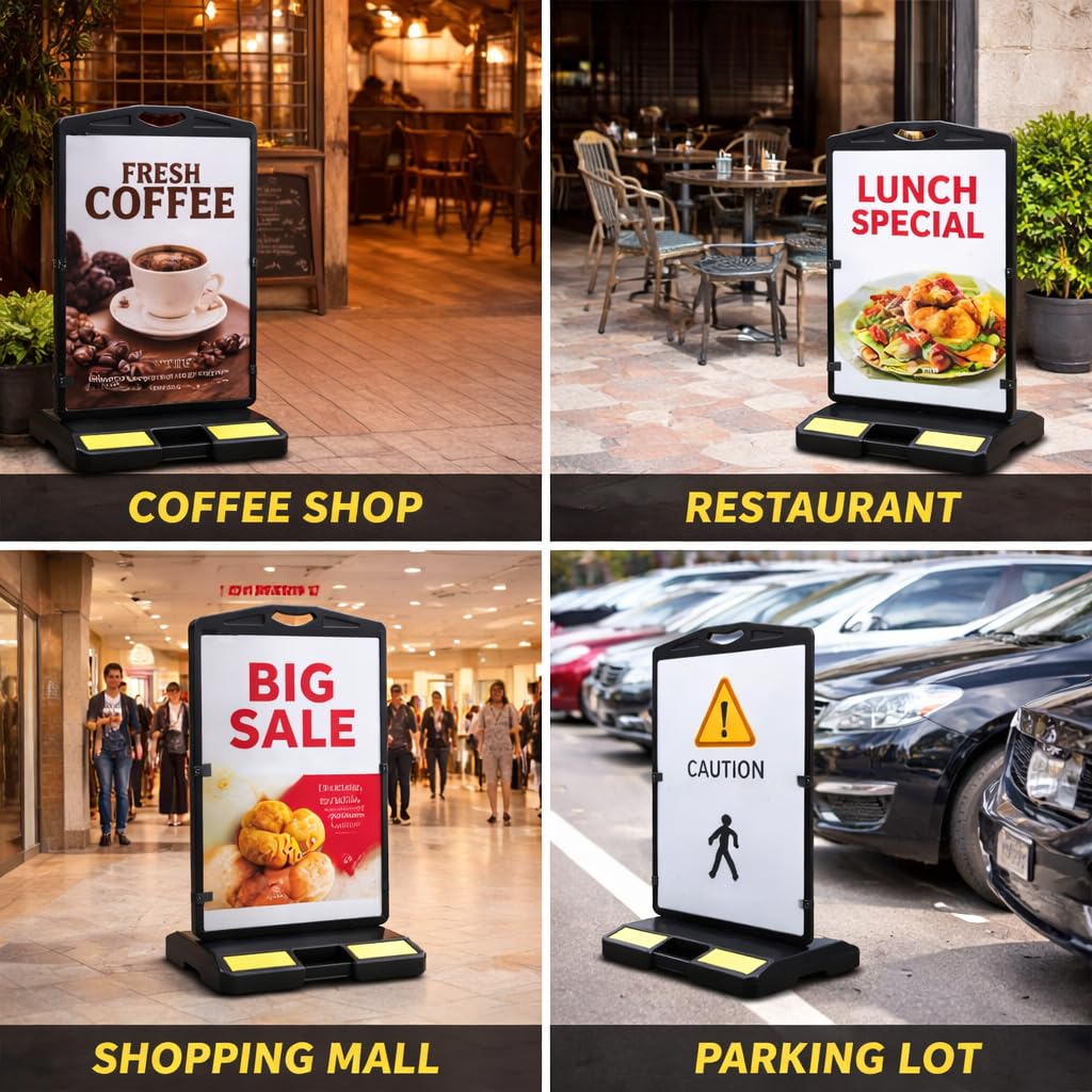Cartel publicitario tipo A de doble cara 61 x 91 cm, resistente a la intemperie con base rellenable de agua, para restaurantes, cafeterías, promociones y eventos