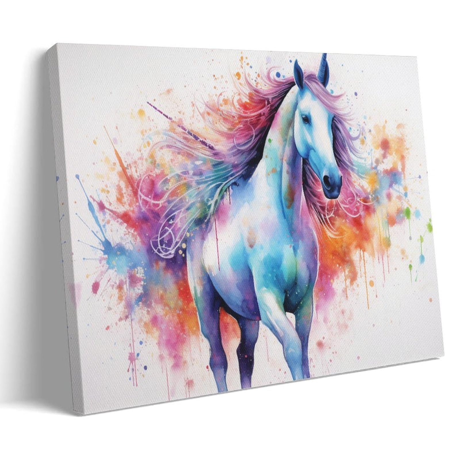 AYAROS Watercolour Unicorn Canvas Wall Art Abstract Fantasy Animal Posters Wall Decor Painting Art for Home Room Stretched And Framed Artwork Ready to Hang Home Decor Framed 08x12 inch