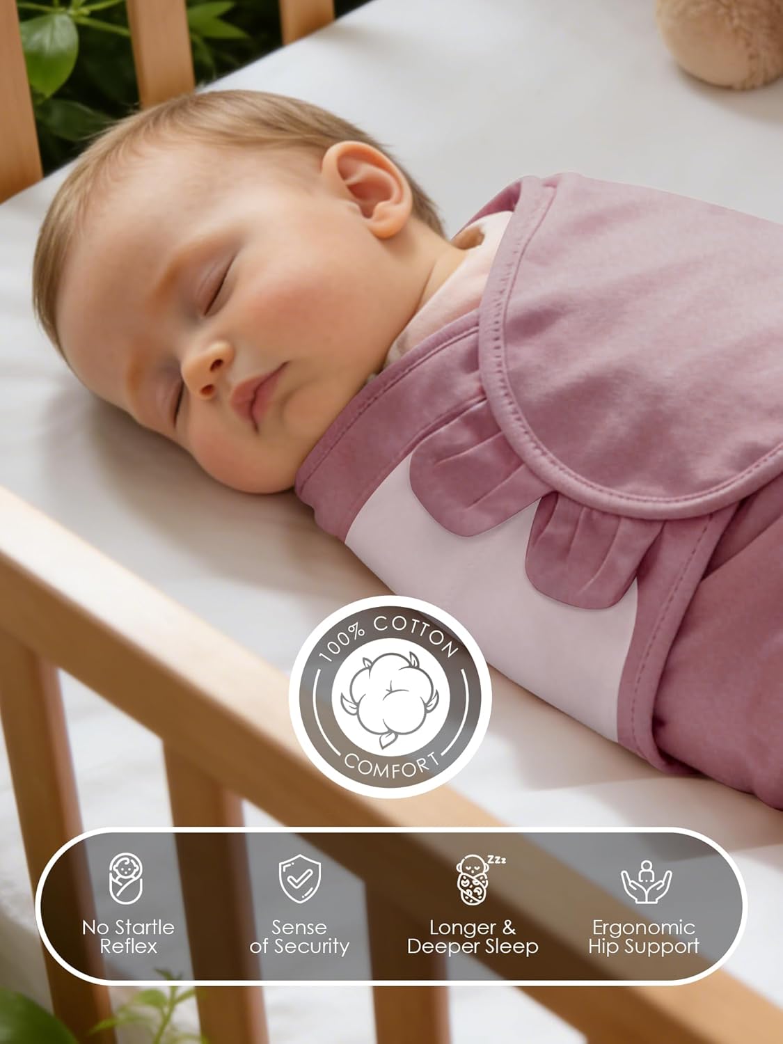 Newborn Swaddle Blanket Wrap 0-6 Months (3-Pack) - Adjustable Infant Sleep Sack, 100% Cotton Anti-Startle Soothing Sack, Soft Breathable Nursery Bedding - Dusty Rose + Pearl + Mauve