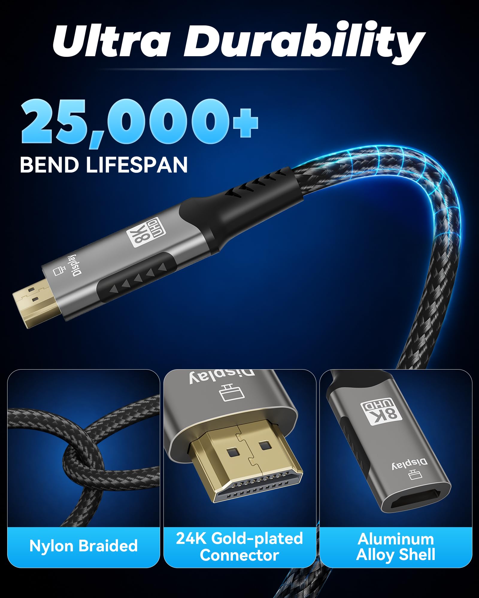 Cavo da DisplayPort a HDMI 2.1 da 8 K a HDMI 2.1, 3 m, HDR dinamico, 8K a