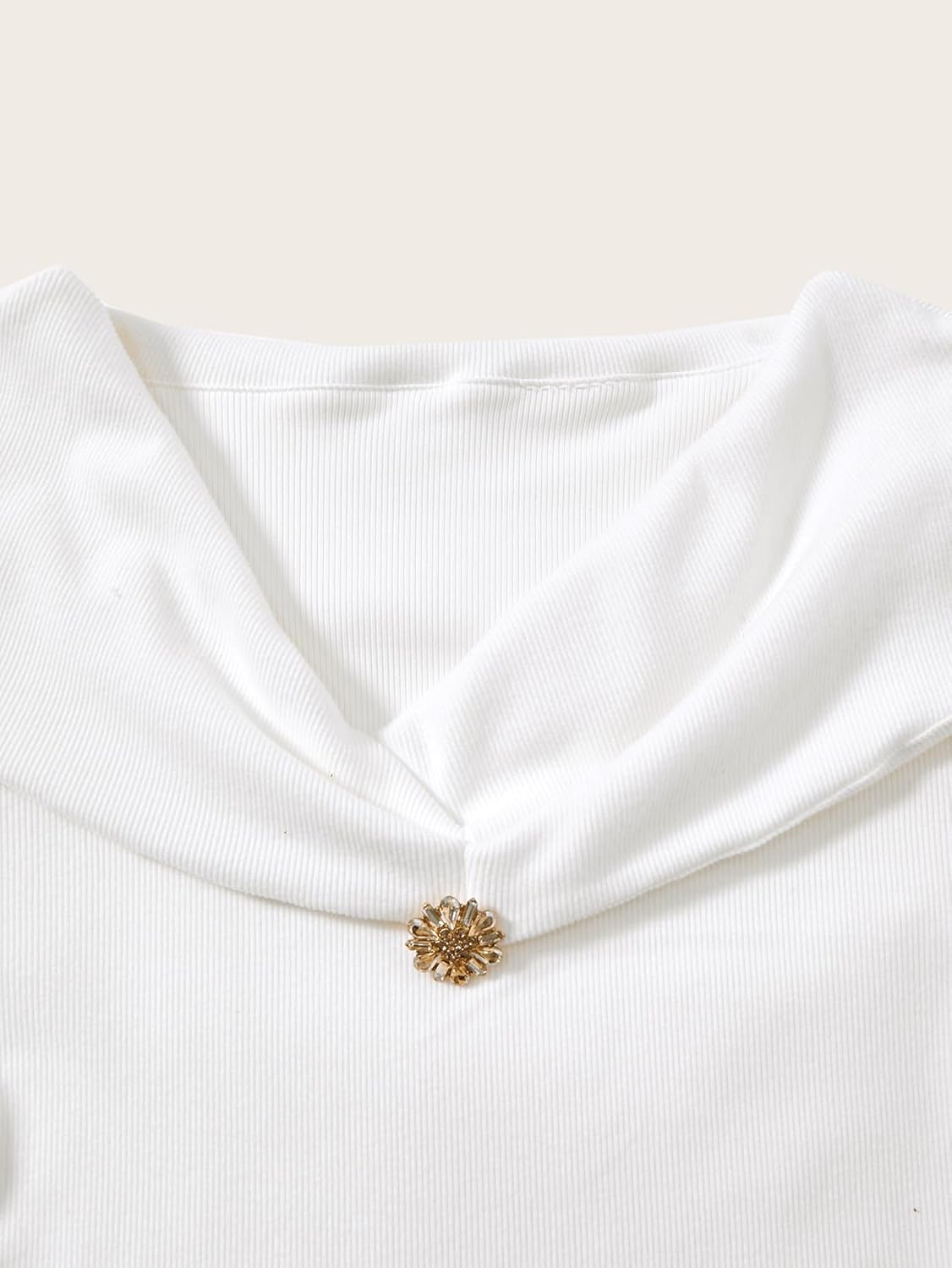 Women's Elegant V Neck Long Sleeve T Shirts Rhinestone Decor Fitted Ribbed Knit Dressy Casual Tops - Image 4