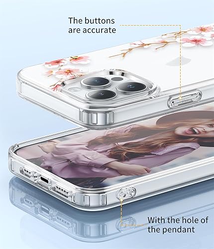 Miniatura 10 de Funda floral compatible con iPhone 15, diseño de patrón de flores transparentes, policarbonato duro + funda protectora de TPU suave para mujeres y