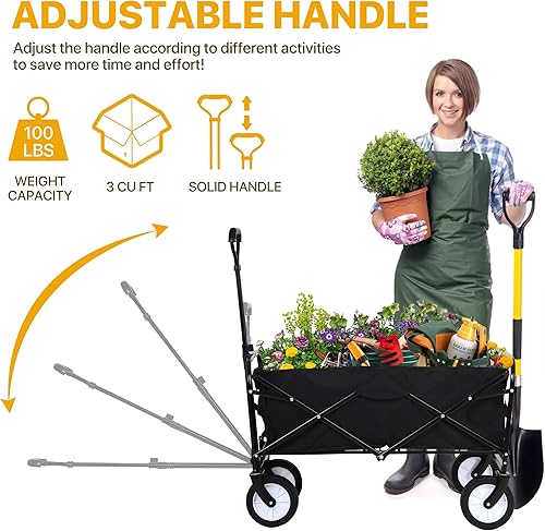 Miniatura 4 de Carrito plegable para camping, jardín, comestibles, playa, carrito de utilidad portátil resistente con 4 ruedas universales y mango ajustable para