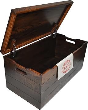 Amish Made Wooden Storage Chest Trunk Box with Lid and Handles for Bedroom, Blanket, Clothes, Anti-Slam Hinges, Handmade, Rustic, Oak Wood, Asbury Stain, 42"