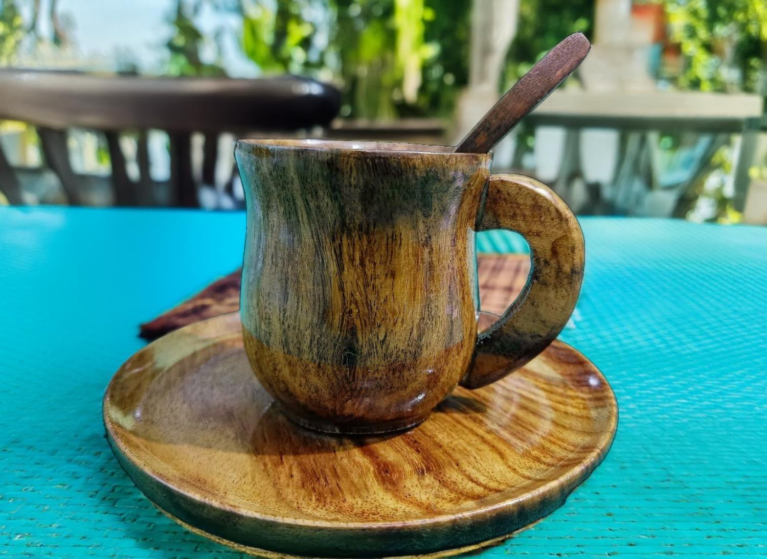 HandCrafted Wooden Coffee Espresso Mug Tea Cups with Saucer and Spoon|Lightweight & Unbreakable Eco-Friendly - Traditional Wooden Cup For Tea And Coffee Serving