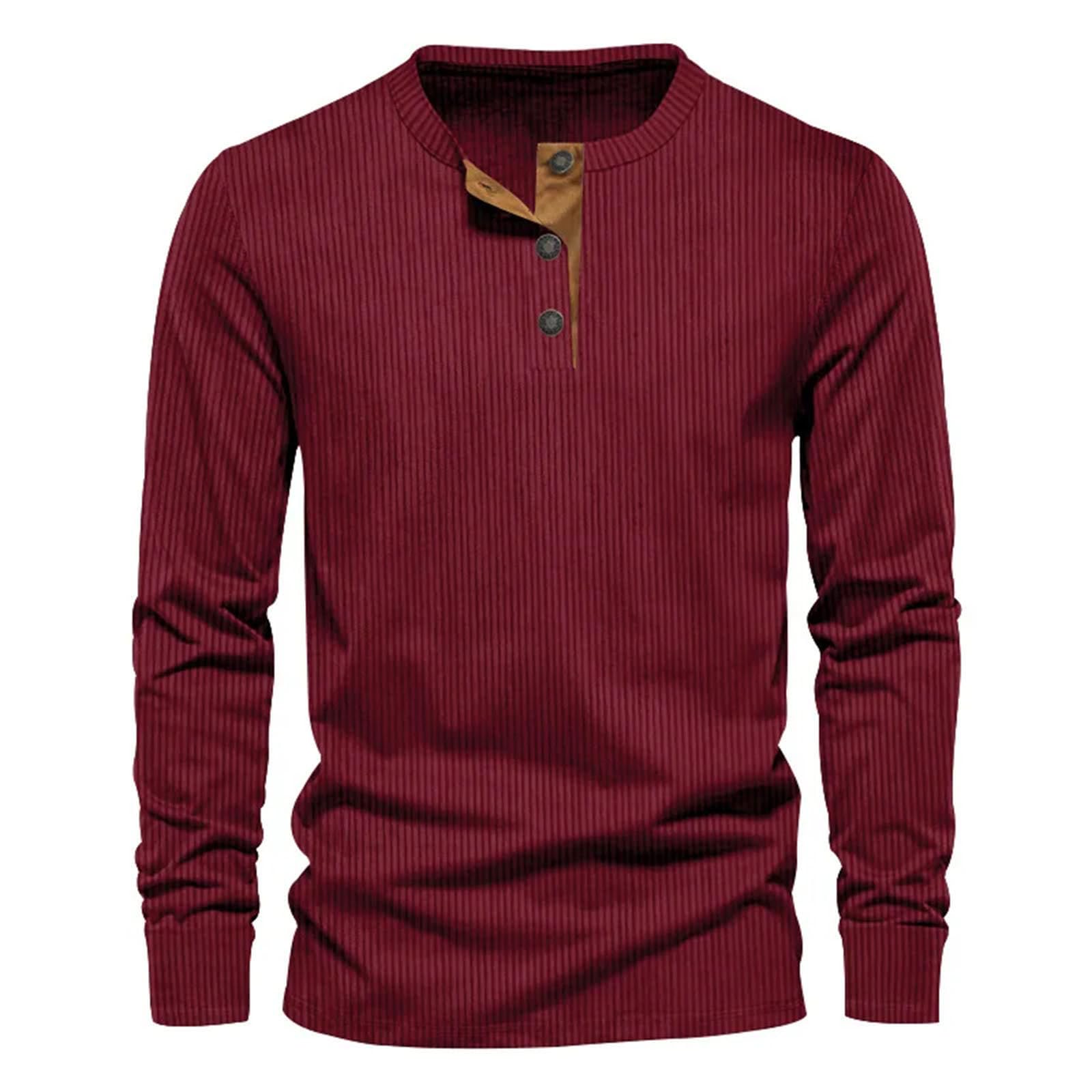 T-shirt da uomo leggera a maniche lunghe in velluto a coste retrò casual slim tinta unita manica lunga O collo camicia