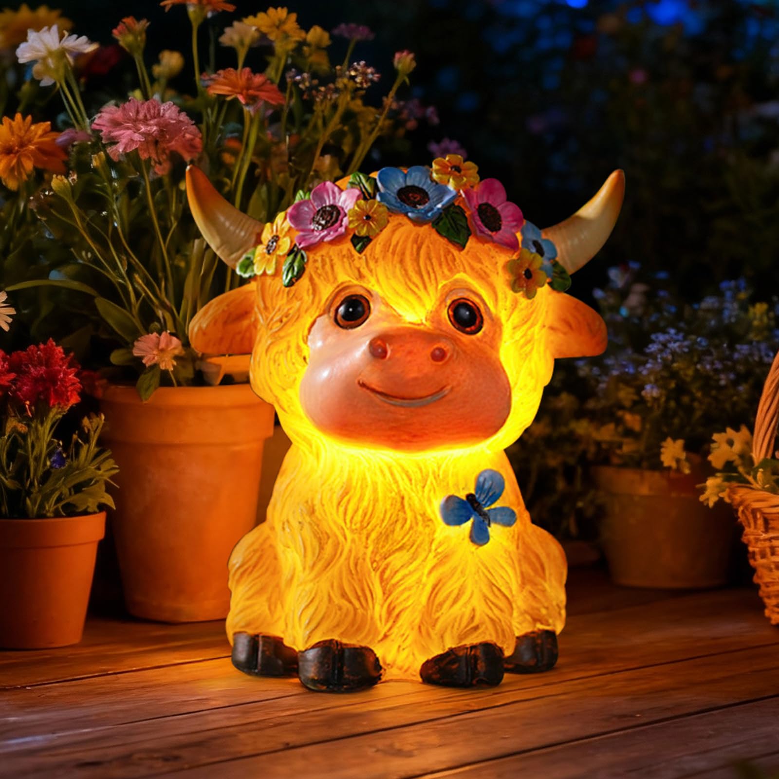 Statua da giardino a forma di mucca delle Highlands, graziosa