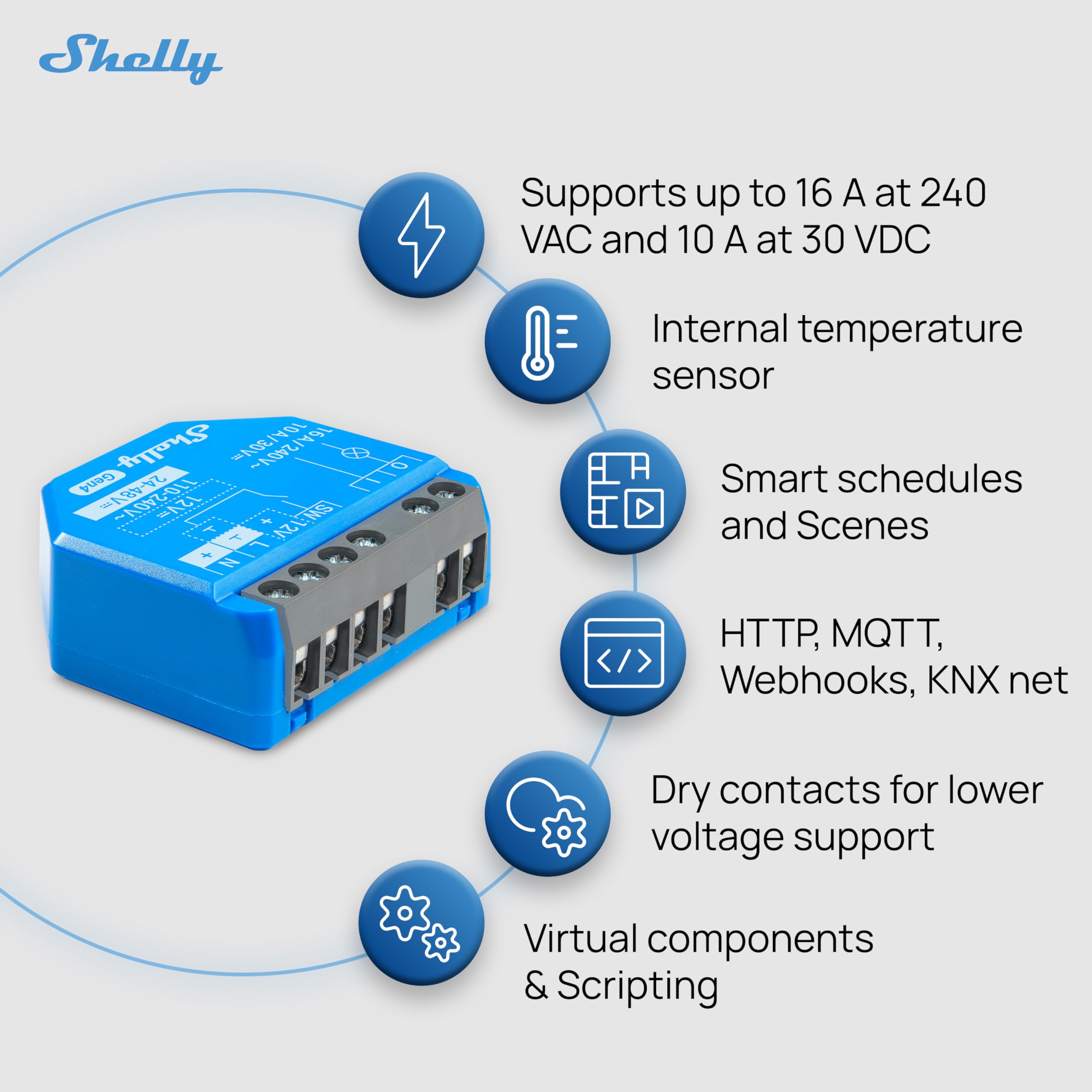 Shelly 1 Gen4 Wi-Fi Powered Smart Relay Switch, 1 Channel, 16A