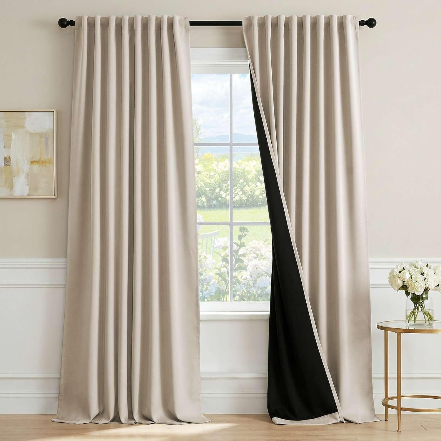H.VERSAILTEX Blackout Curtains 96 Inch Length 2 Panels Set for Living Room Bedroom, Back Tab Pinch Pleated Thermal Insulated Room Darkening Light Blocking Curtains with Hooks, Fog