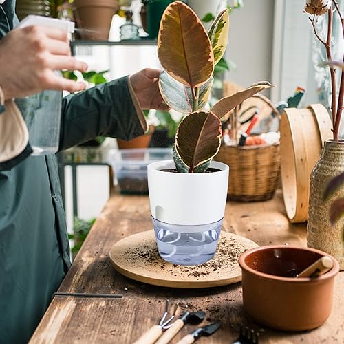 Miniatura 6 de 6 Inch Self Watering Planter,3 Pack Indoor Plants Flower Pots Outdoor with Wick Rope-White (White)