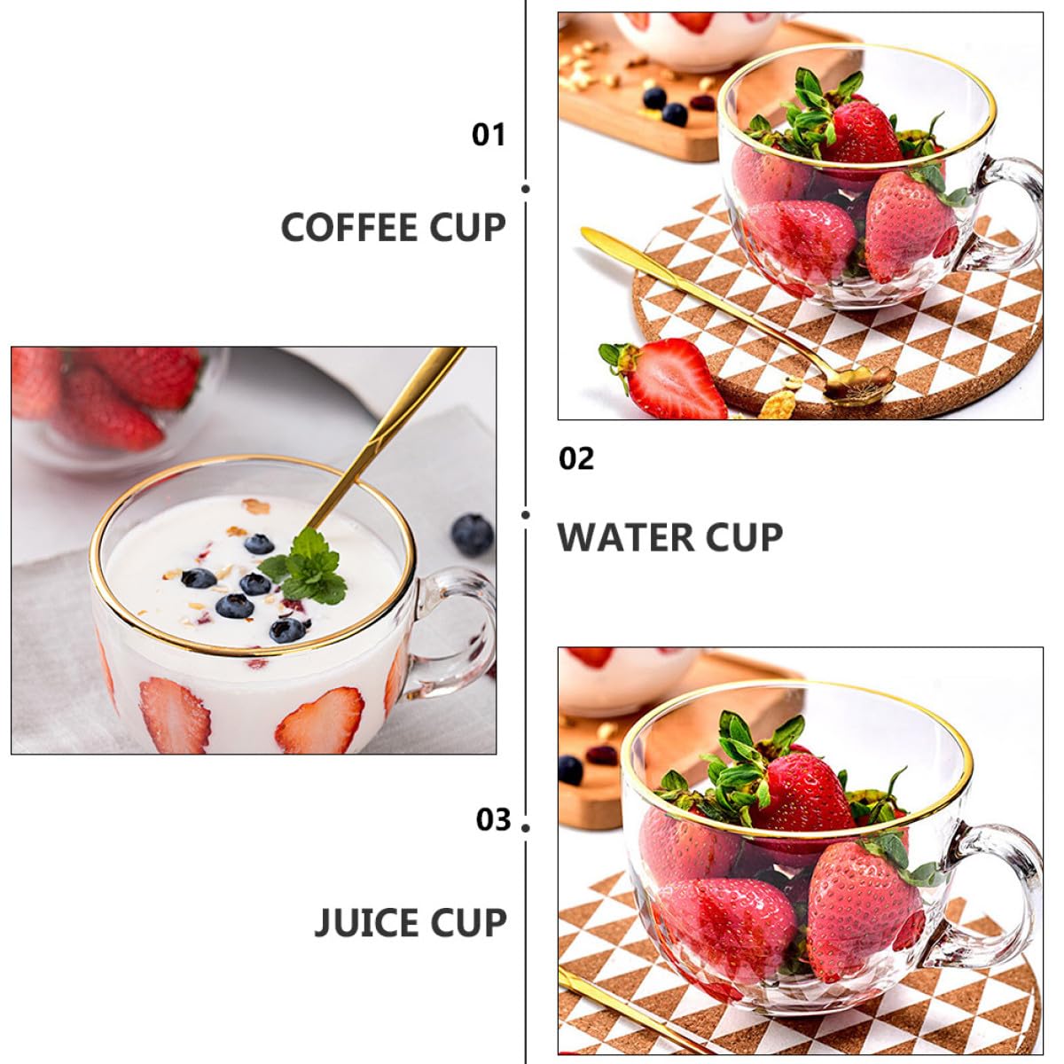 NUOBESTY 3pezzi Tazza Da Bevanda in Vetro Trasparente Manico Per Colazione Bicchieri Per Bevande Calde e Latte Per Uso Domestico