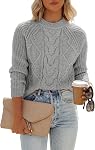 ANCAPELION Women's Long Sleeve Sweater Casual Solid Color Pullover Sweatshirt Ribbed Knit Crew Neck Sweater Shirt for Women