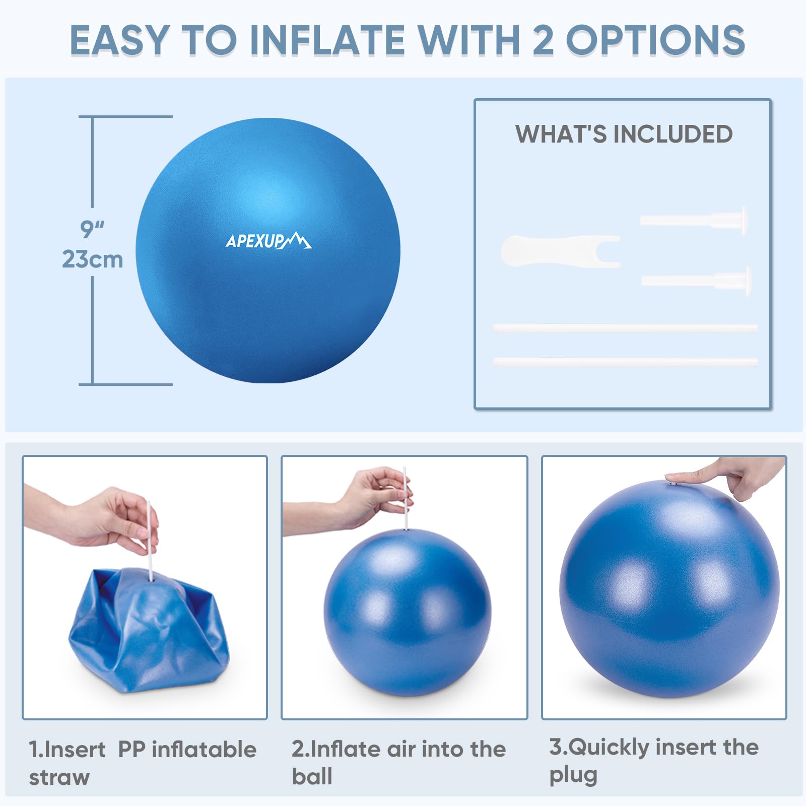 APEXUP 22,9 cm großer Pilates-Ball, kleiner Gymnastikball für Yoga, Fitness, Balance, Kerntraining, Physiotherapie