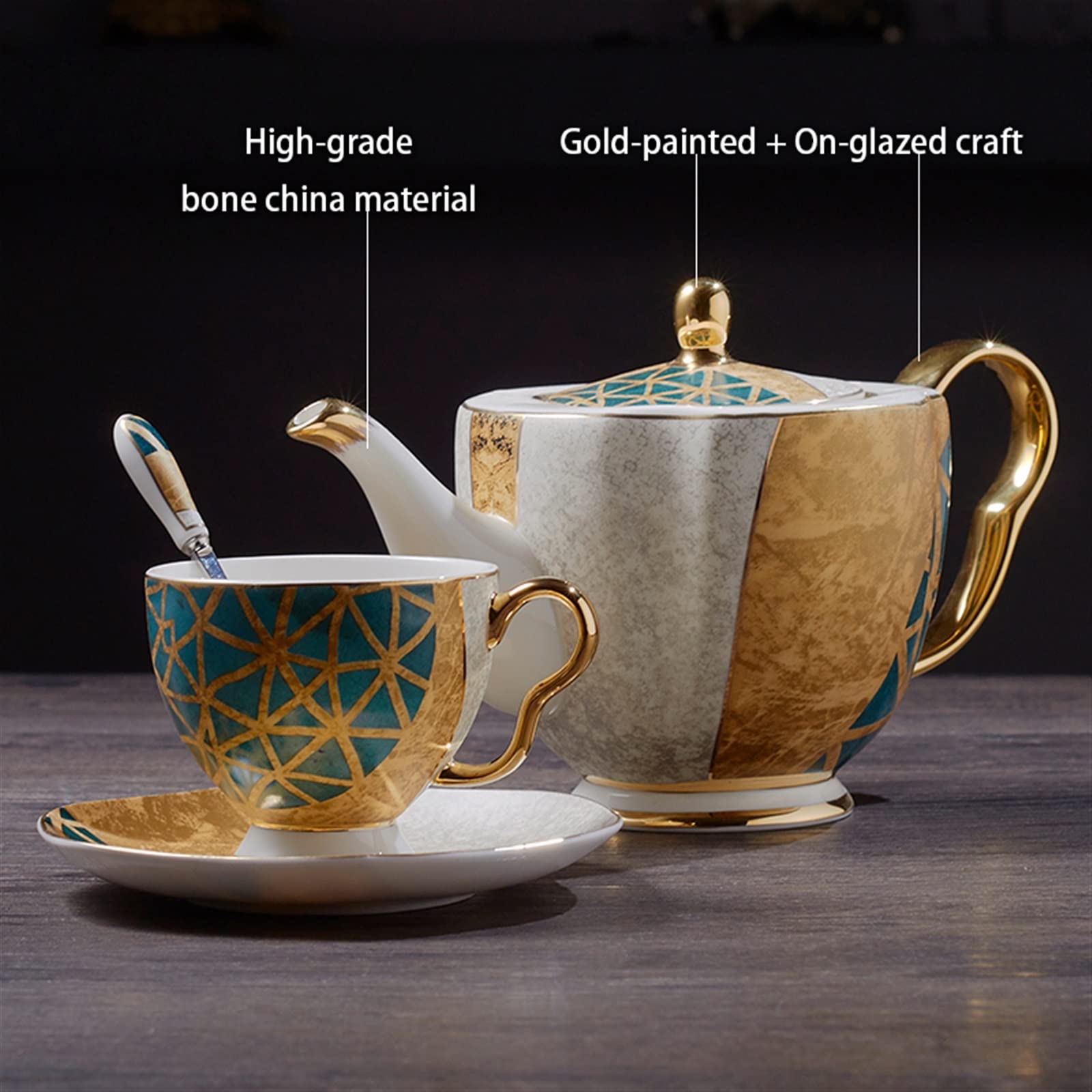 Luxus Bone China Kaffee Set Gold Inlay Porzellan Tee Set Topf Tasse Keramik Becher Zucker Schüssel Creamer Teekanne Milch Krug kaffeegeschirr (Color : 16pcs Set)