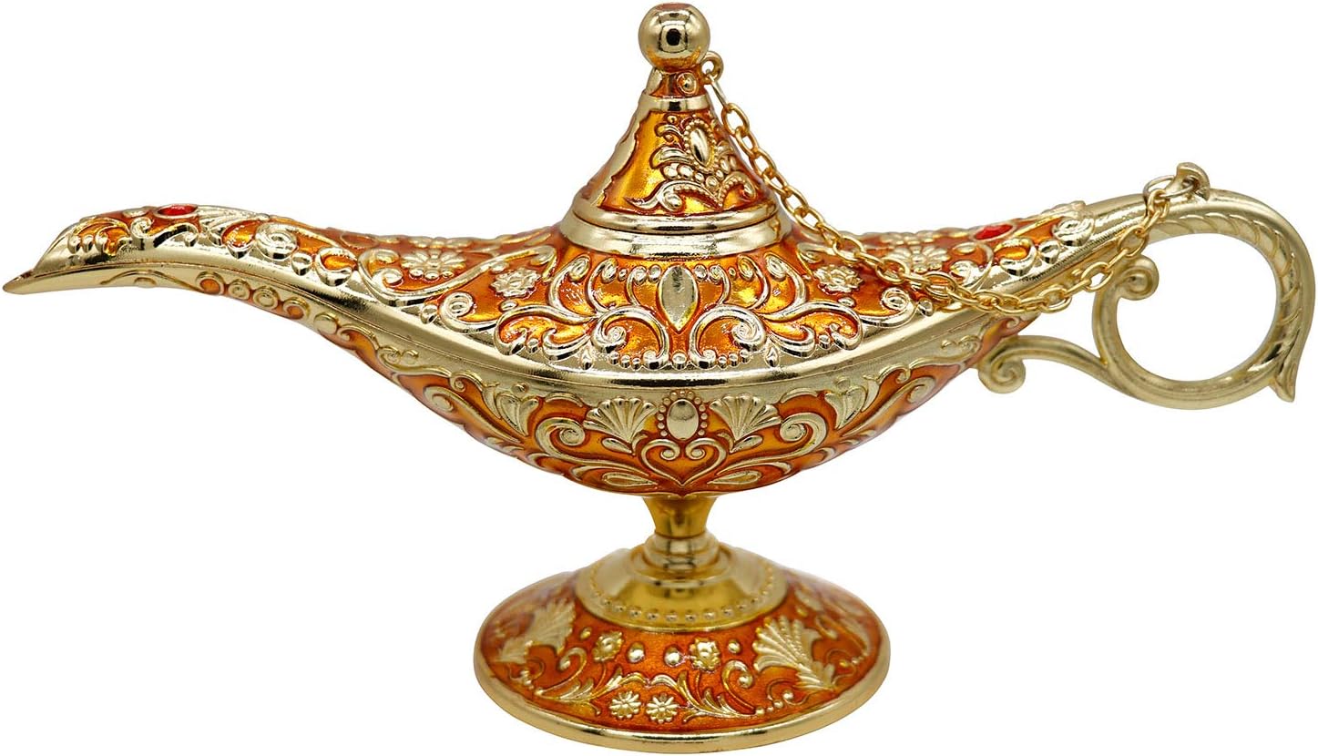 AVESON Classic Vintage Rare Legend Aladdin Magic Genie Costume Lamp Home Table Decoration & Gift, Orange
