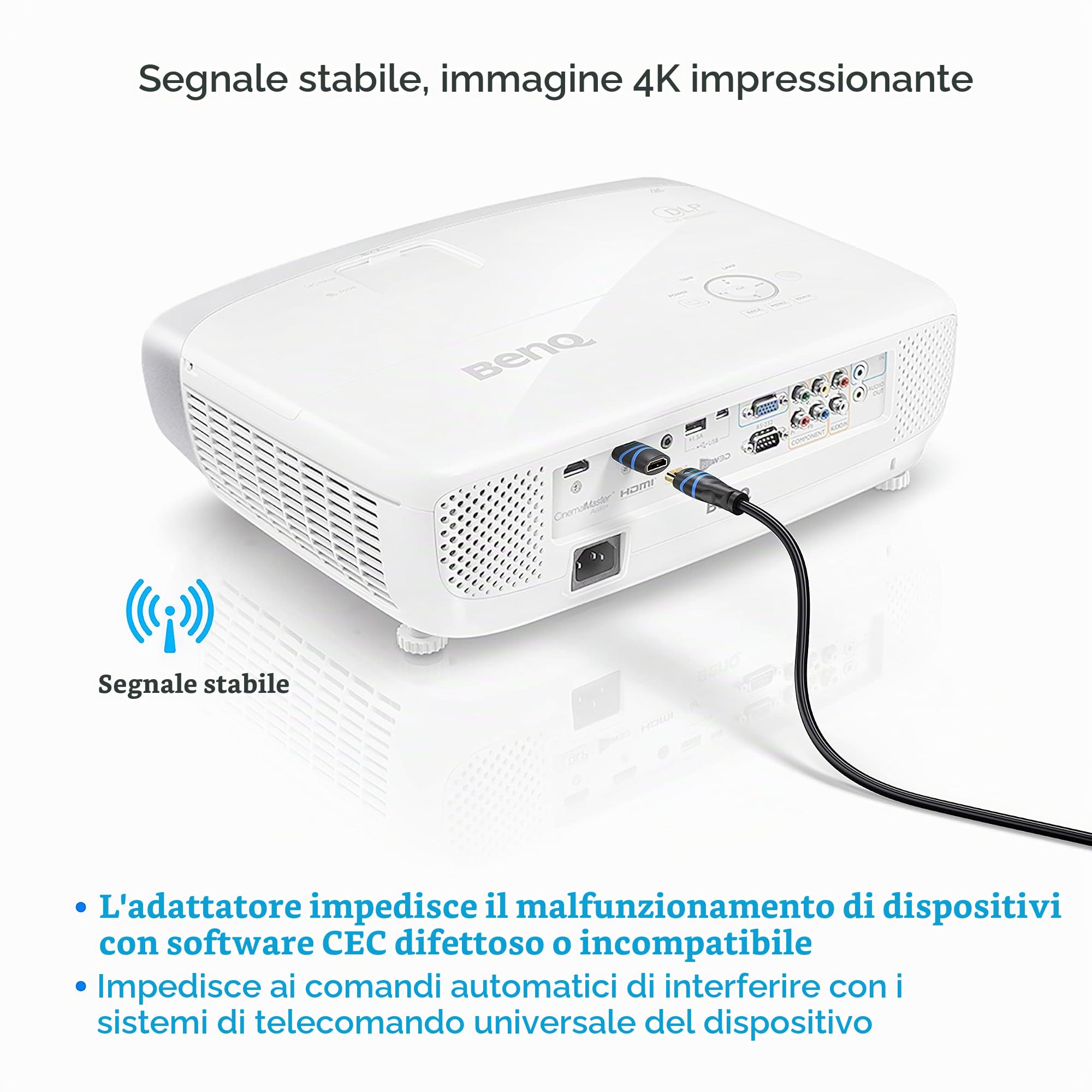 BlueRigger Adattatore 4K HDMI CEC Less (UHD, ARC, 1080p, Ethernet), maschio a femmina, blocco HDMI CEC, compatibile con HDTV, TV Stick, Chromecast, Nintendo Switch, Xbox, PS3, laptop, PC, console di