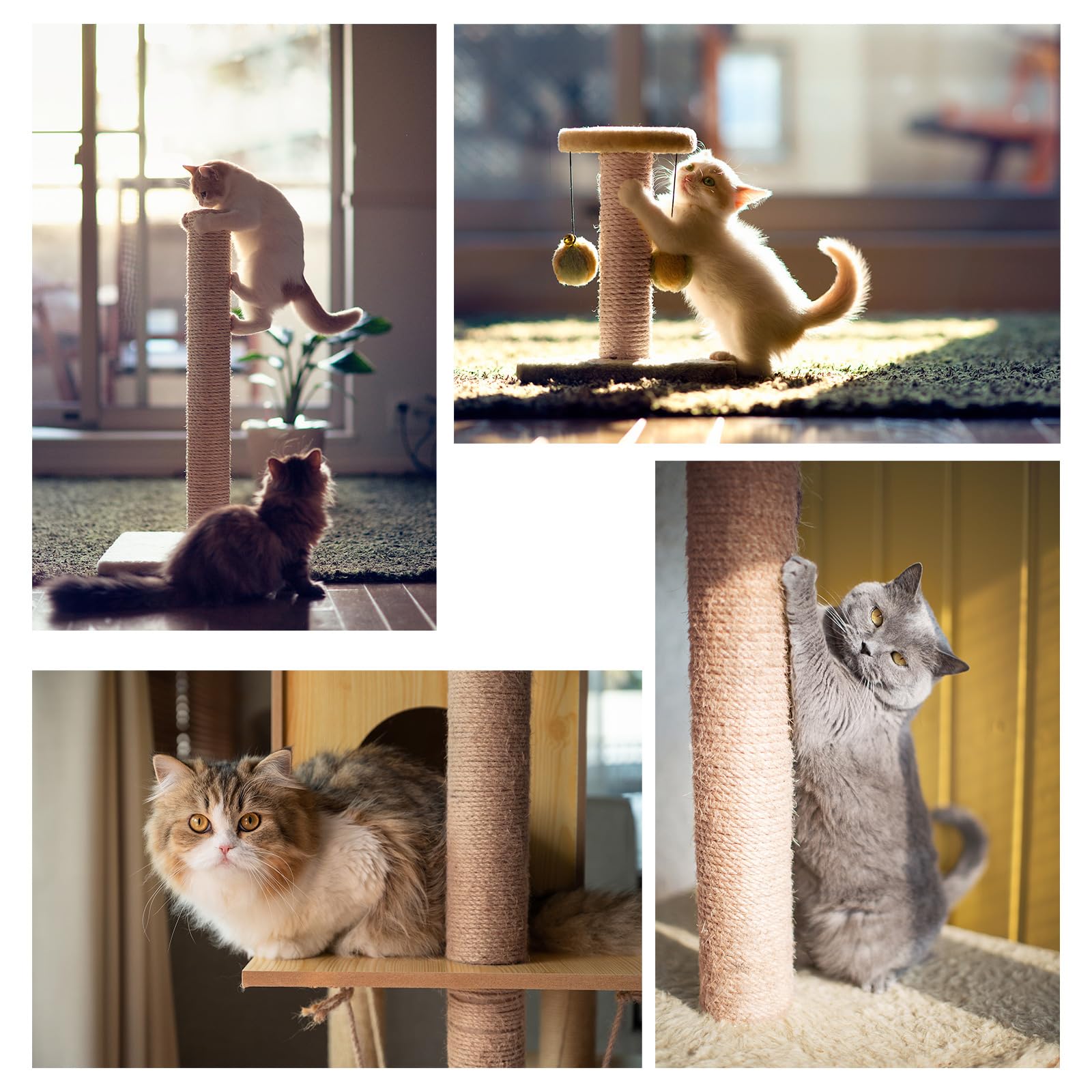 Cuerda de repuesto para rascador de gatos, cuerda de reparación de torre de gato, cuerda de repuesto para árbol de gato, cuerda de yute sin olor de 1/4 pulgadas, cuerda de cáñamo natural 5