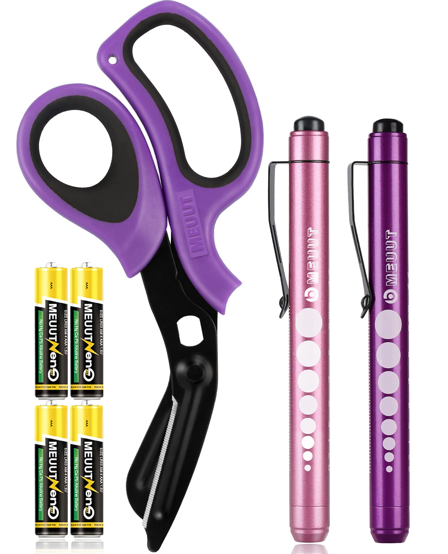 MEUUT 3 Pack Medical Scissors Penlights for Nurse Kits Nurse Accessories Two Medical Pen lights with Pupil Gauge, One 7.5" Trauma shears Bandage Scissors with Carabiner