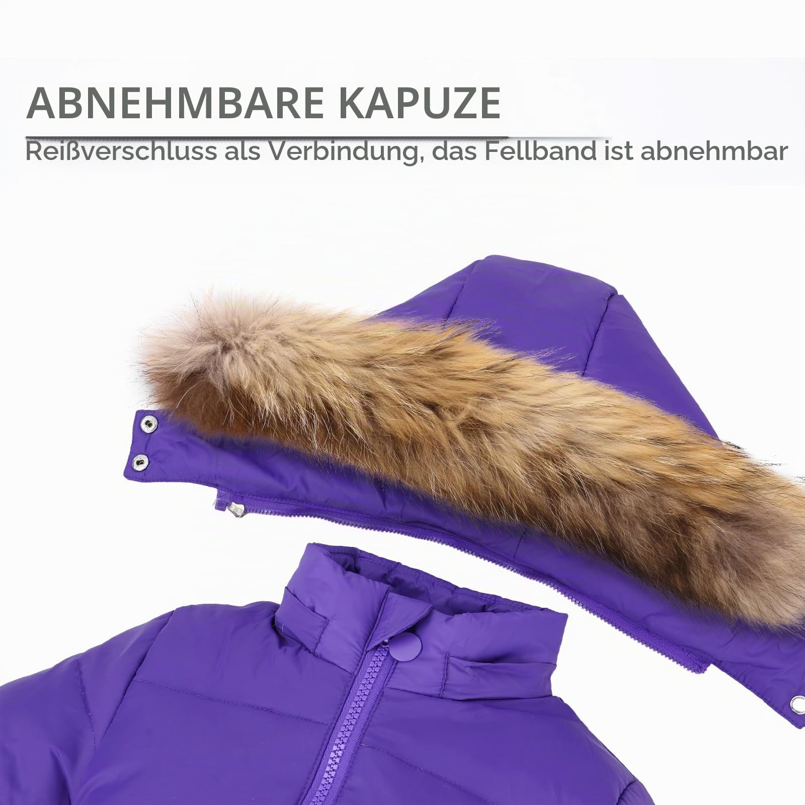 Kinder Daunenjacke Schneeanzug mit Künstliches Fell Kaputze Bekleidungsset Mädchen Jungen Verdickte Winterjacke + Schneehose Daunenhose Kinderskianzug, Lila 4-5 Jahre