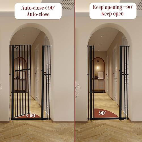 Miniatura 7 de Glaf Puerta extra alta para mascotas de 63 pulgadas, puerta de gato montada a presión, puerta de metal de seguridad para gatos, ancho ajustable,