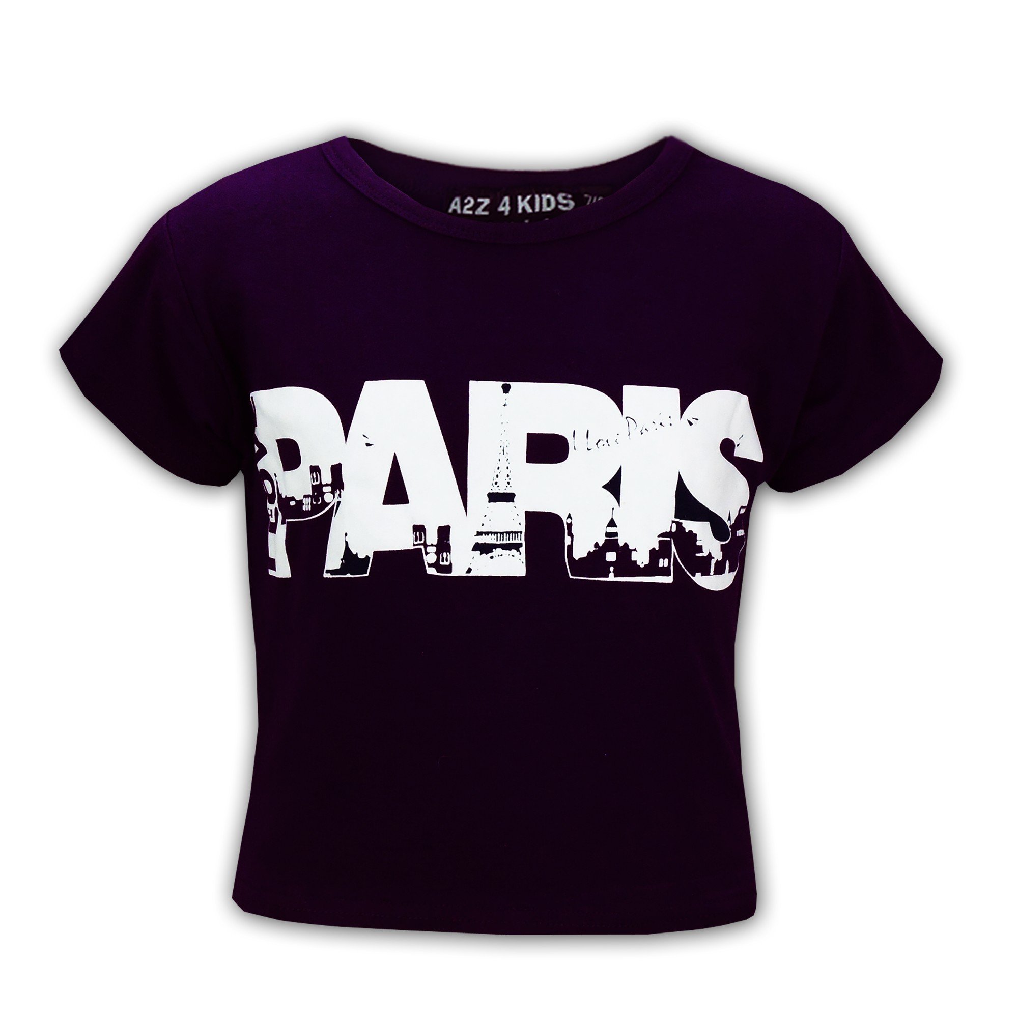 A2z 4 Kids Girls Purple I Love Paris Fashion Trendy - Paris Crop Top 13