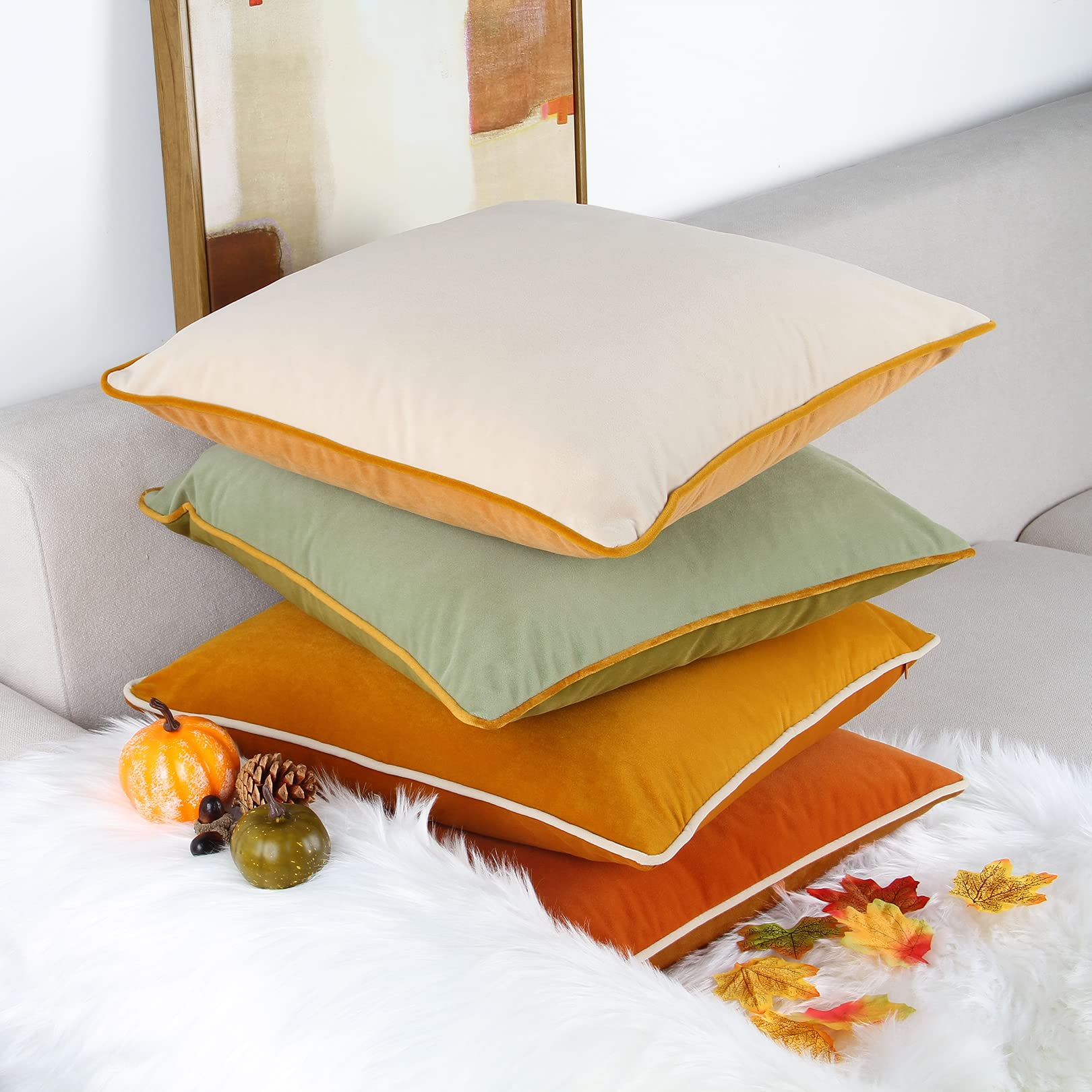 COFEDE Velvet Cushion Covers 22x22 inches Set of 4,Decorative Square mixed color Cushion Cases for Sofa Bed Bench Couch 55x55 cm Yellow - Image 3