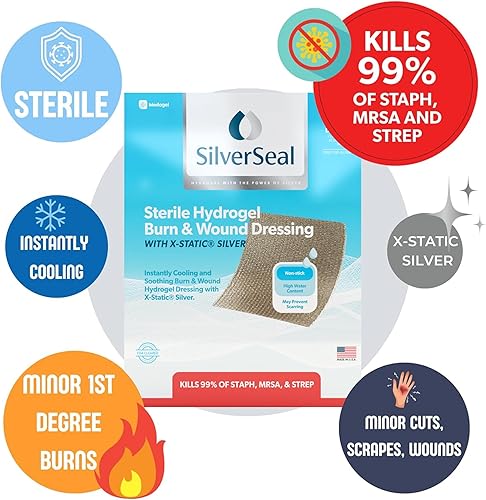 Vista 11 de SilverSeal - Apósito para quemaduras y heridas, almohadillas de hidrogel con X-Static Silver, calmantes, húmedas y protectoras para quemaduras