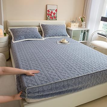 Velvet Fitted Sheet, King Size Fitted Sheets Cover with Deep Pocket 28cm, Soft Warm Bed Sheet for Singe Double Bedding Not Include Pillowcases,Grey,120x200cm