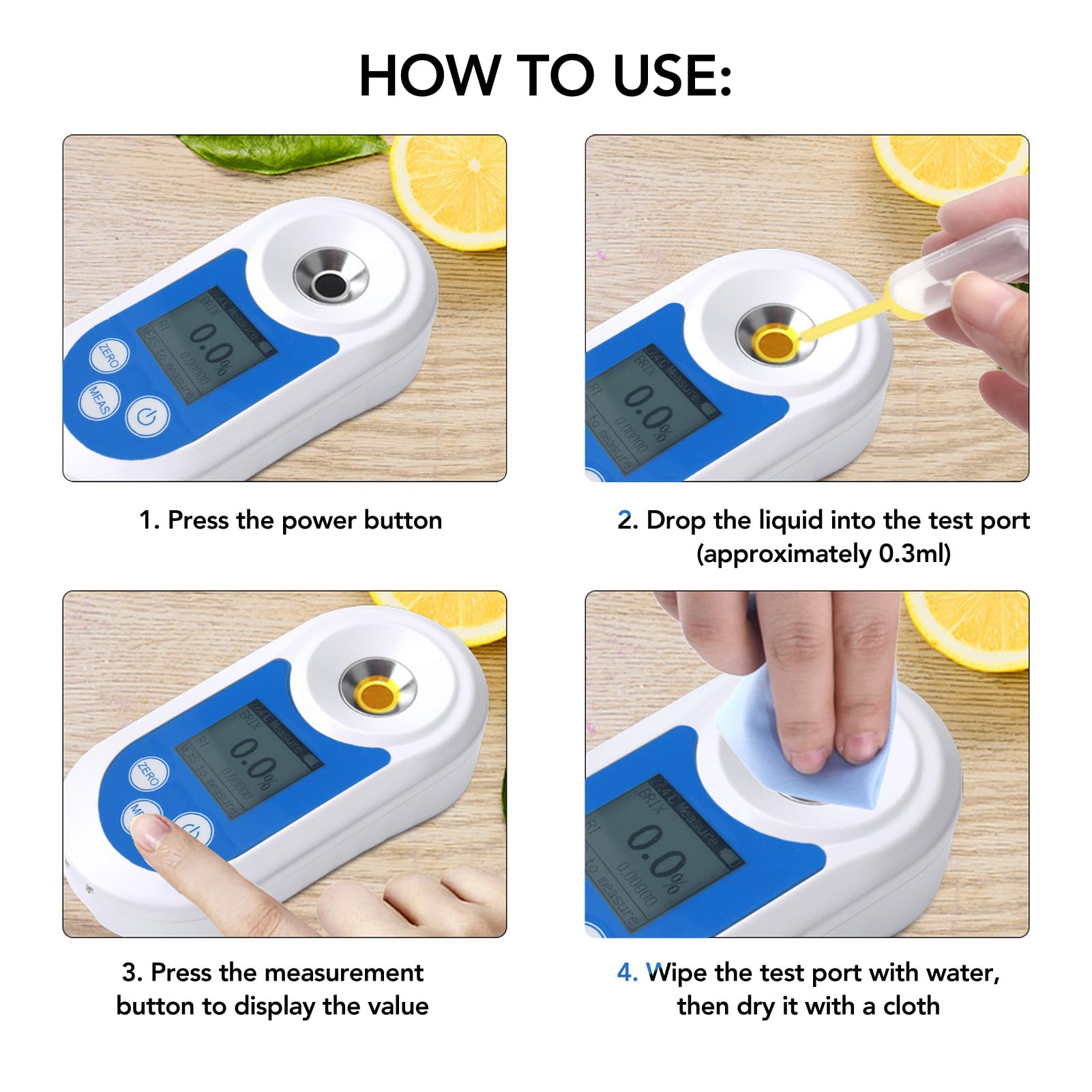 Refractómetro digital de azúcar Probador de contenido Brix Medidor de dulzura de alta precisión para frutas y verduras