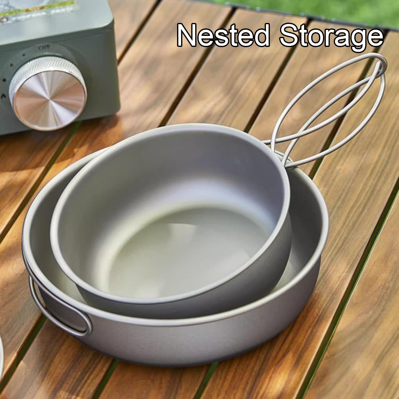 Poêle à Frire en Popote Titane, Vaisselle Camping, Casserole Camping, avec Poignée Pliable, pour Pique-Nique, Randonnée et Cuisine