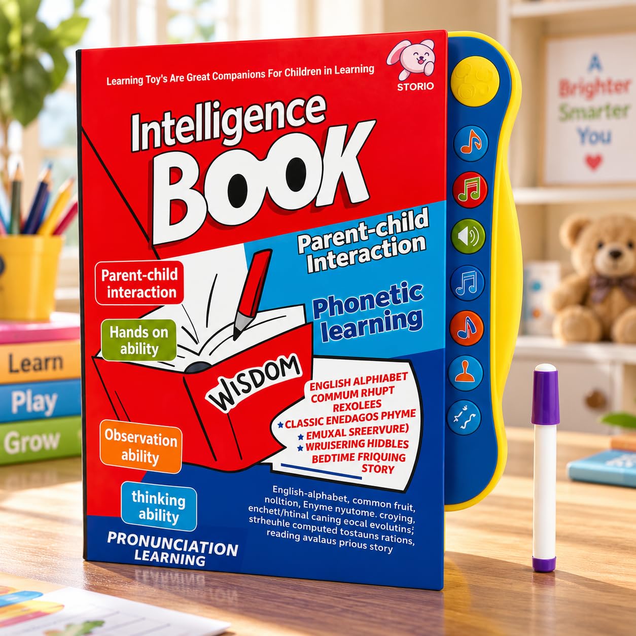 Storio Intelligence Book Sound Book for Children, English Letters & Words Learning Book, Fun Educational Toys. Activities with Numbers, Shapes Learning Book for Toddlers