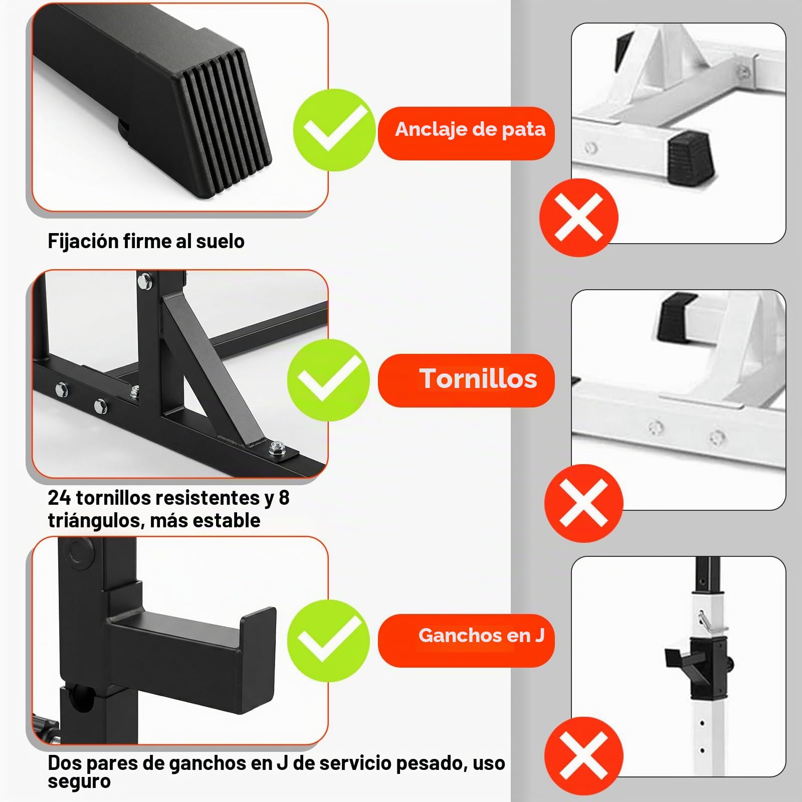 Power Cage Squat Rack Resistente, Torre de Fuerza Multifuncional Power Rack para Home Gym Dip Varilla, Gancho en J ajustable y barras de seguridad para dominadas con barra