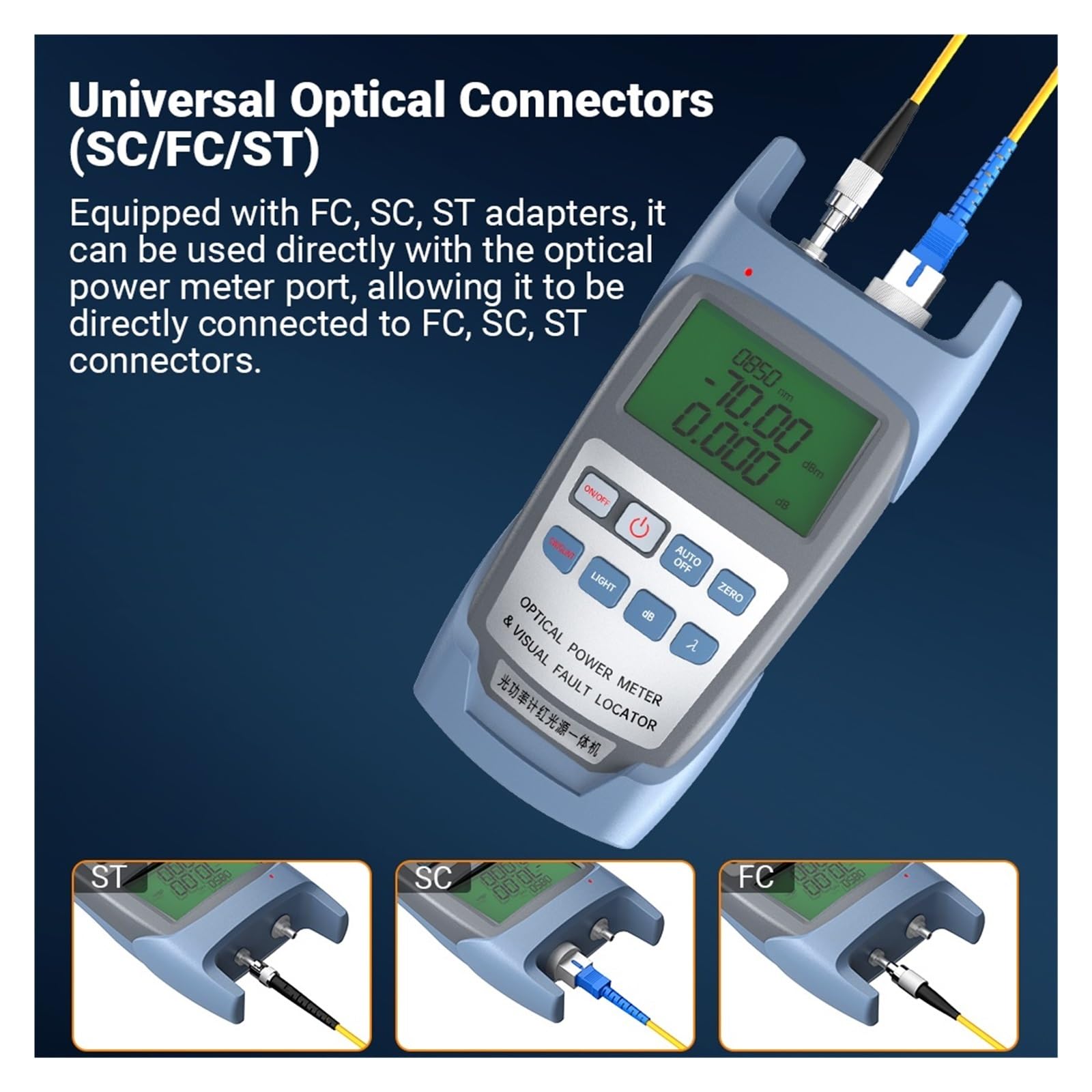 Medidor De Potencia Óptica De Fibra con Localizador Visual De Fallos, Probador De Fibra, Conector SC FC ST, Equipo De Prueba Óptica (-70~10dBm),Datos De MedicióN Precisos(AXP30D 30mw)