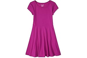 Girls Short Sleeve Basic Skater Dress (Size 6-7)