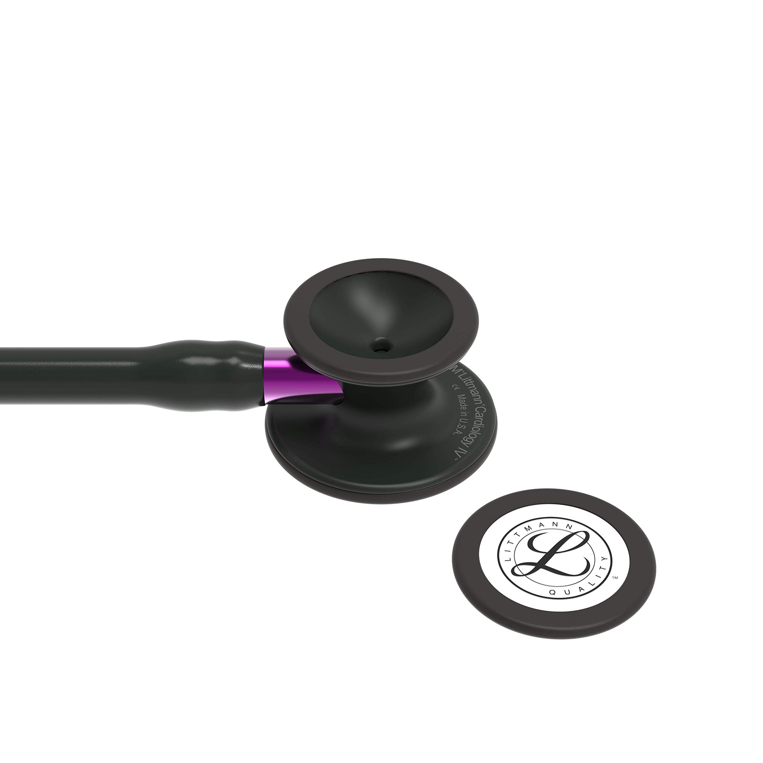 3M Littmann Cardiology IV Stethoskop mit Gravur - Profi Kardiologie Stethoskop für Arzt, Pflege, Diagnostik Stethoskop für Klinik & Praxis, personalisiert (Black Edition (Violetter Schlauchanschluss))