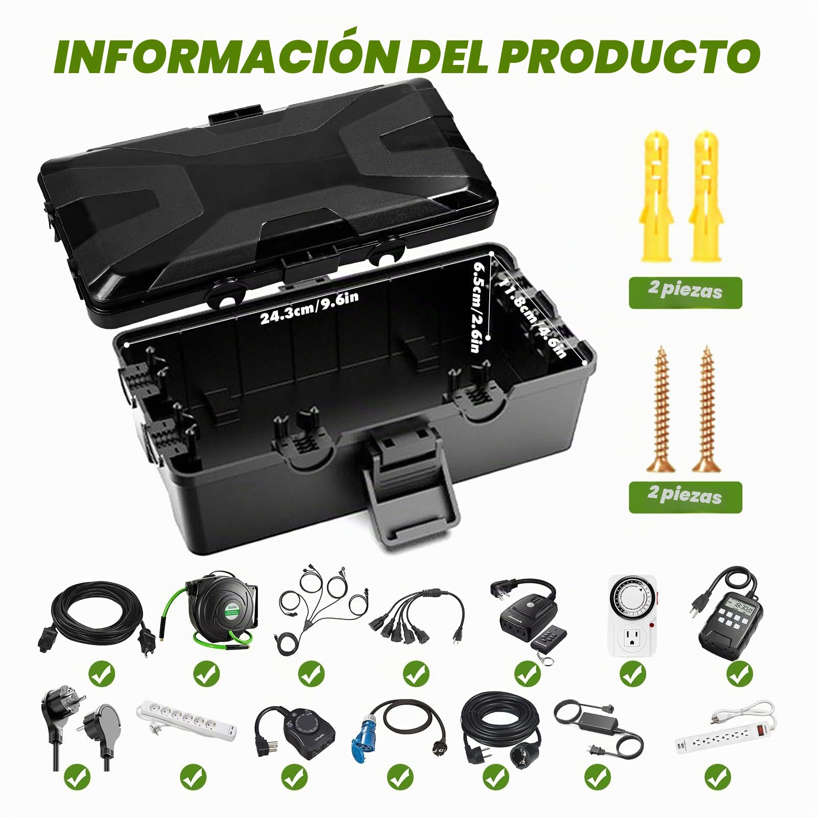 Caja Estanca Exterior Eléctrica Impermeable IP54 Con 6 Entradas De Cable Para Proteger Cables Alargadores Enchufes Y Luces 25X12X7 CM