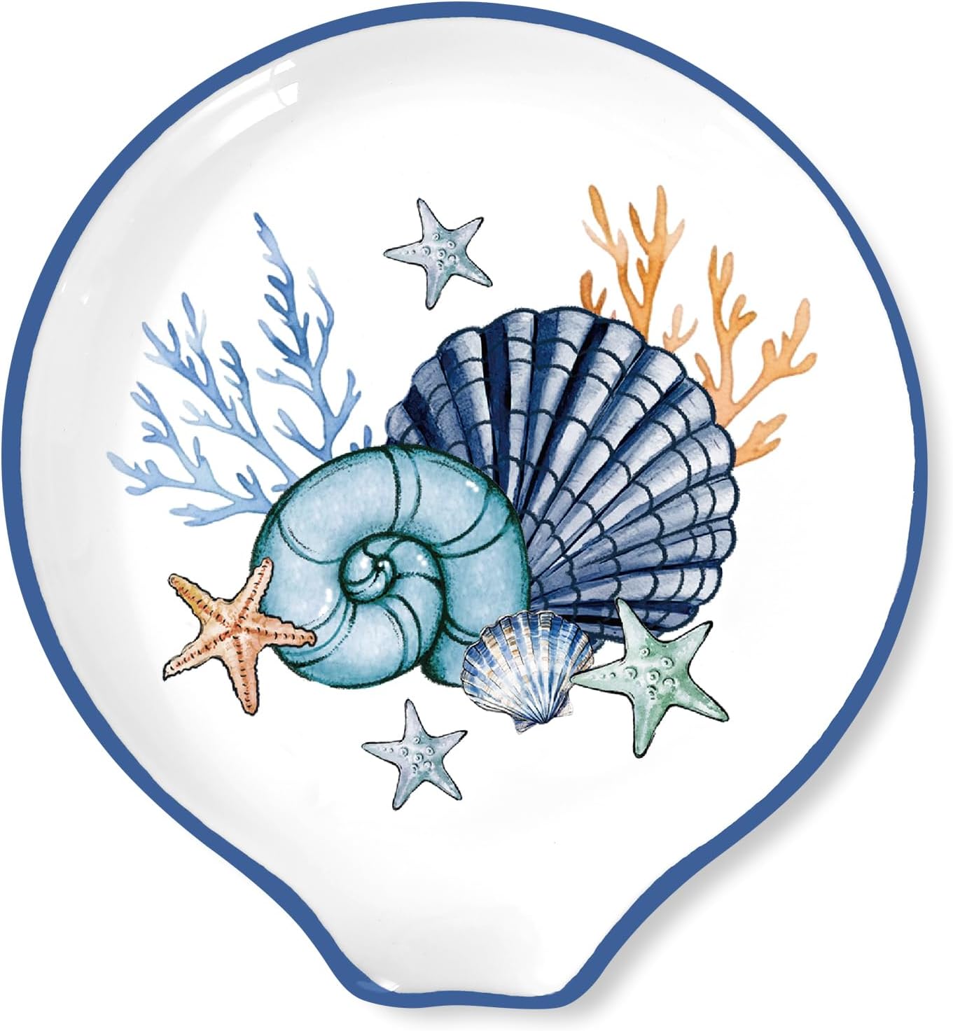 JarThenaAMCS 4.7inch Summer Spoon Rest Blue Seashell Coral Starfish Small Coffee Spoon Holder for Summer Ocean Beach Party Bar Coffee Station Accessories