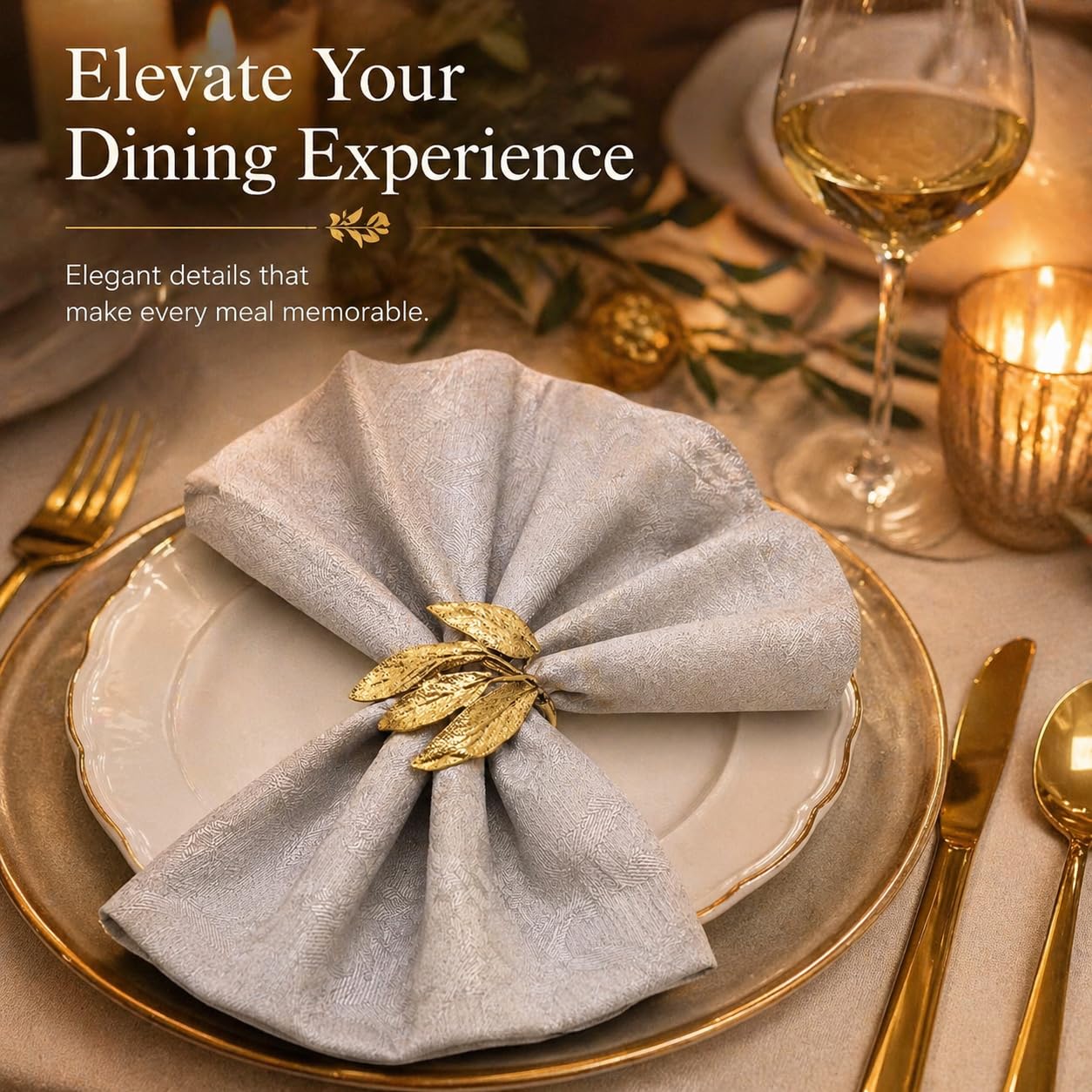 Kräuter-Serviettenringe – Vintage-Blatt-Serviettenring Set von 8 Stück für jeden Anlass – ideal für Thanksgiving, Weihnachten, Hochzeit, Herbst, Party, Feiern