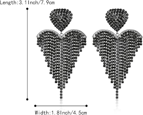 Miniatura 6 de BriLove Aretes de borla con forma de corazón, joyería para mujer, lámpara larga de moda con diamantes de imitación de cristal brillante, aretes