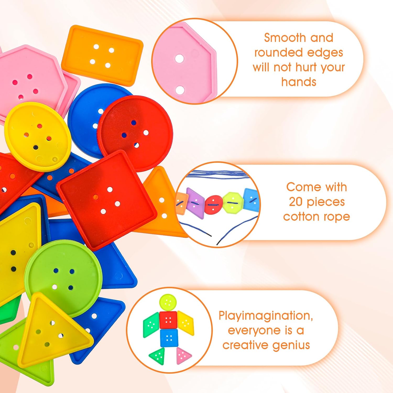 200 Pcs Shape Buttons, Colorful Buttons for Crafts Assorted Shapes, Big Button Set with 20 Strings Large Geometric Plastic Sewing Supplies for DIY Art Projects Educational Activities image 4