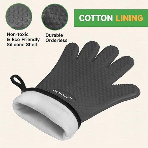 Miniatura 6 de GEEKHOM Guantes de Barbacoa Resistentes al Calor Manoplas de Horno - Guantes de Silicona para Parrilla con Protección de Brazo de 13.7" - Agarrador