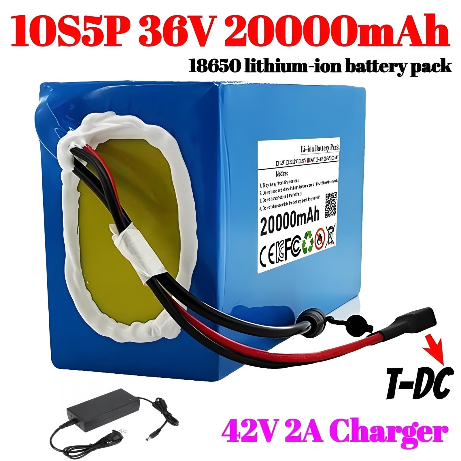 Batería 36V 20Ah Li Ion 10S5P Pack Con BMS Integrado Cargador 42V 2A Para Bicicleta Eléctrica Scooter 25A Descarga Continua