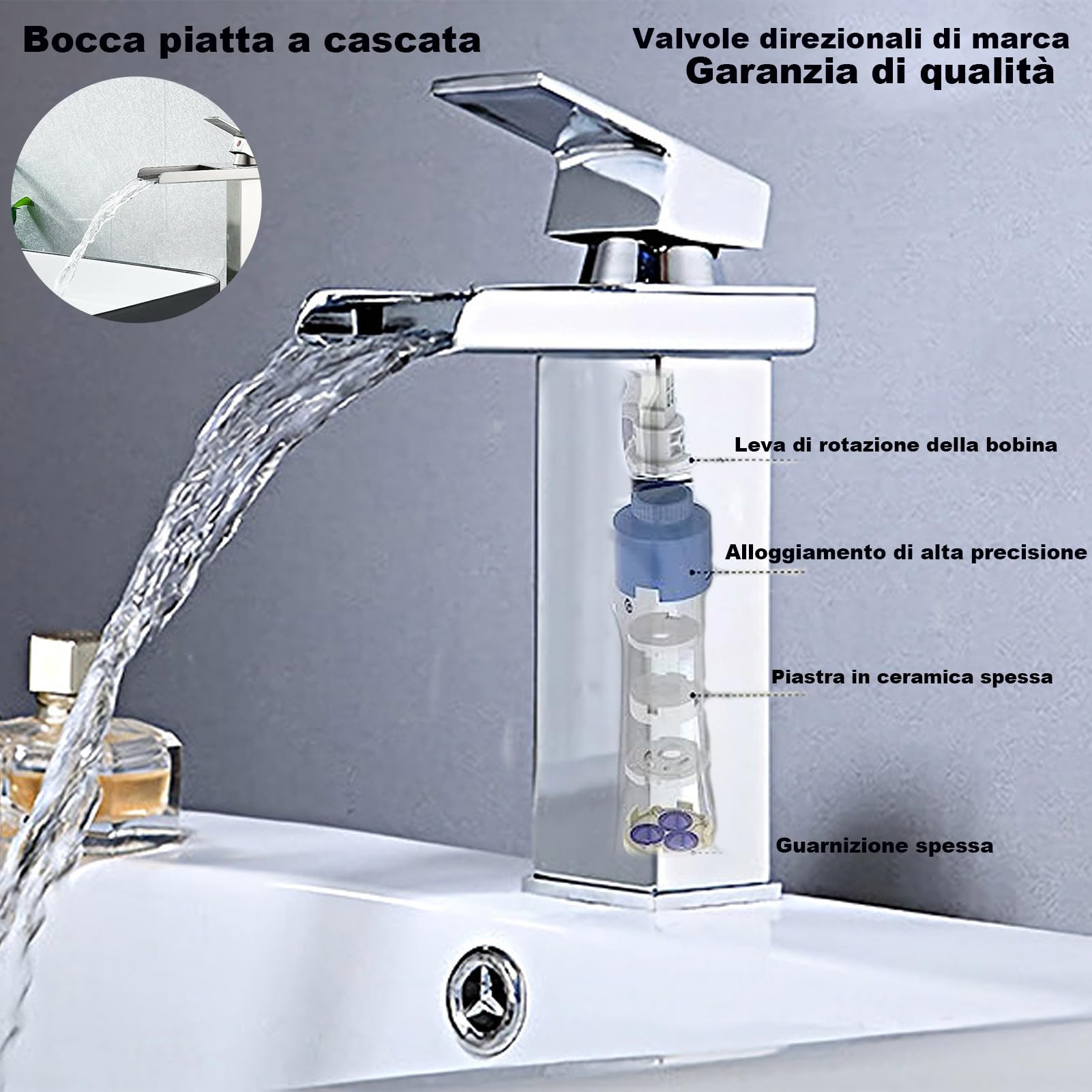 XWIHTR rubinetto a cascata per bagno, miscelatore per bagno in acciaio inox e ottone, risparmio idrico, rubinetto per lavabo, bocca calda e fredda, rubinetto monocomando per lavabo (cromo)