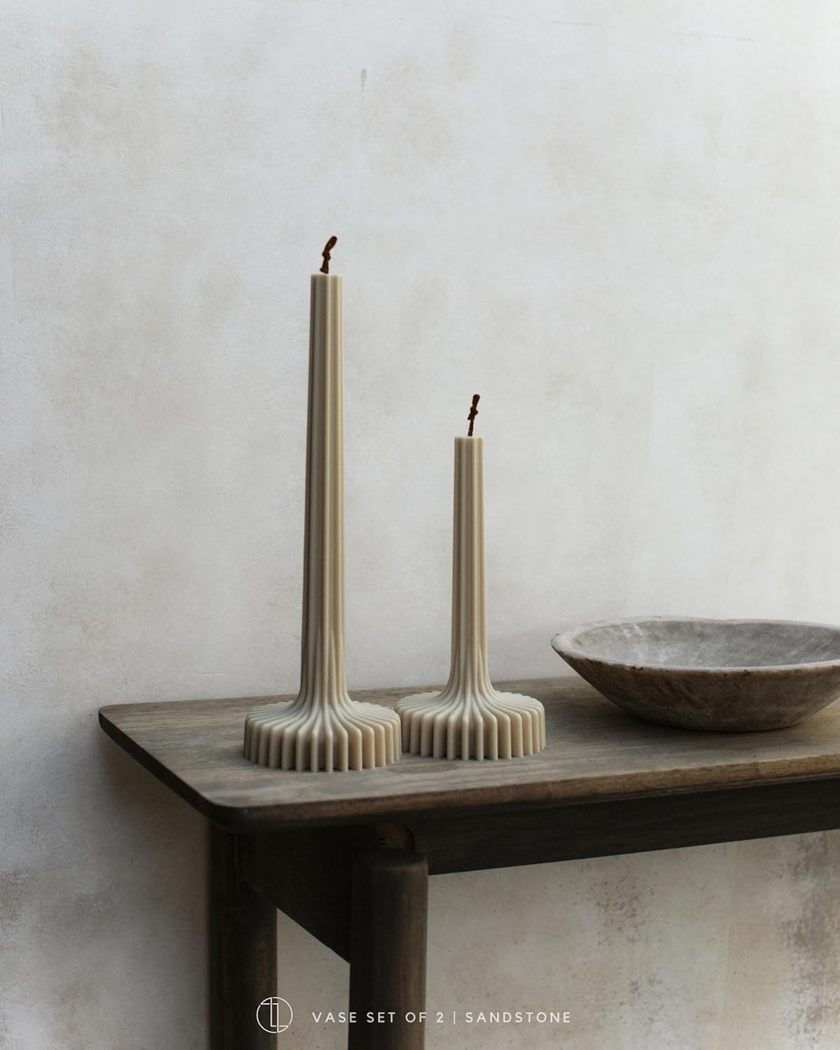 LAWA Set of 2 Vase Candle - Beautiful Handmade Pillar Unscented Soy Wax Elegant Aesthetic Candle Housewarming Gift Home Room Shelf Decor Idea Moon Gray