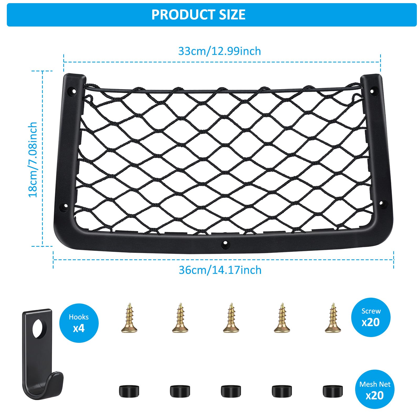 Rete Portaoggetti Bagagliaio 3 Tasche - Organizzatore Auto Universale, 150x40cm, Nero - Foto 11