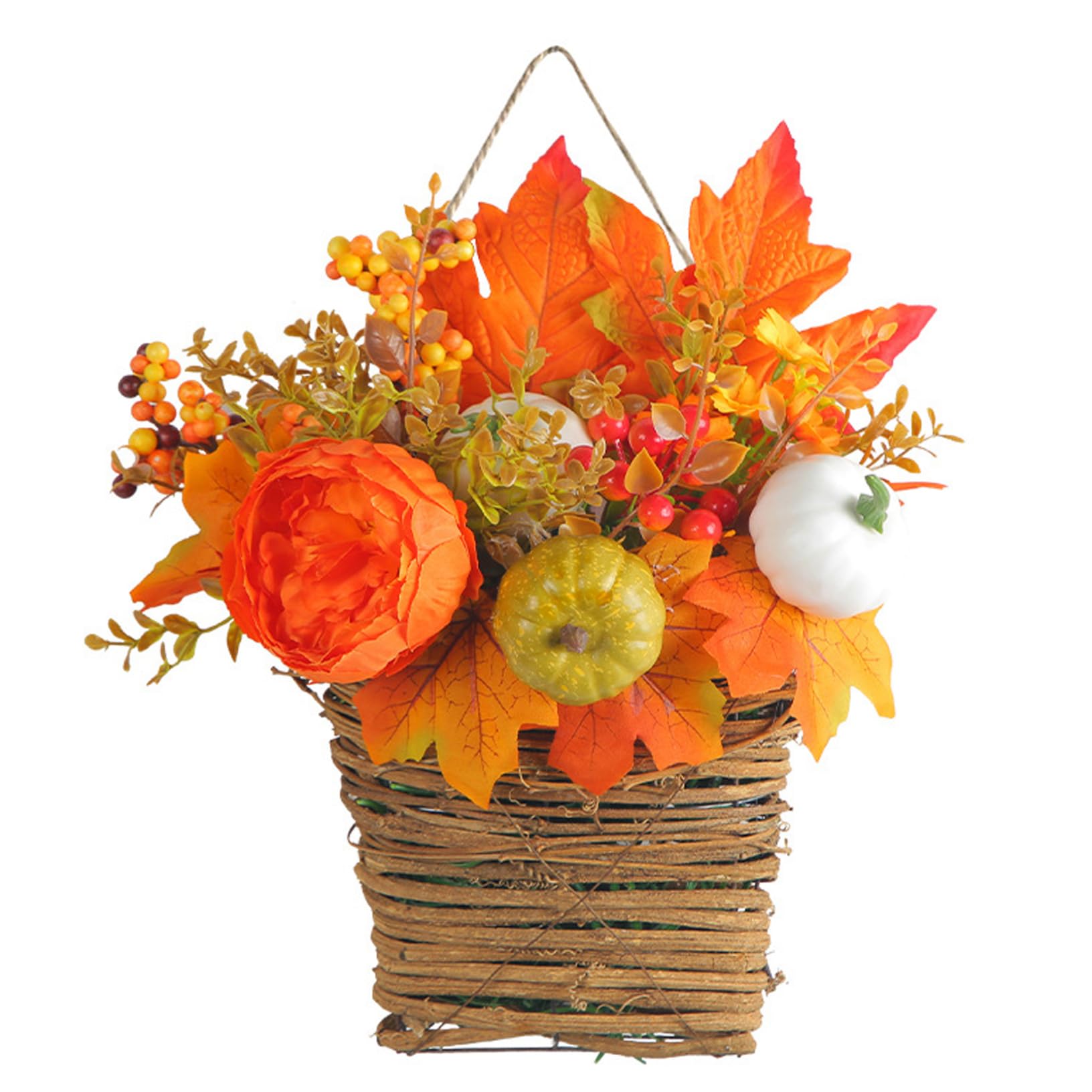 Herbstkranz, realistischer Kürbiskranz, Thanksgiving mit Ahornblättern, Hängekorbkranz für Herbsttür, für Haustür, Erntedekoration
